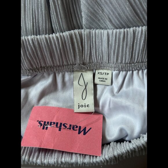 New Joie Pants XS Gray Metallic Pull On Sheer Flowy Stretch Straight Pleated - Picture 7 of 7